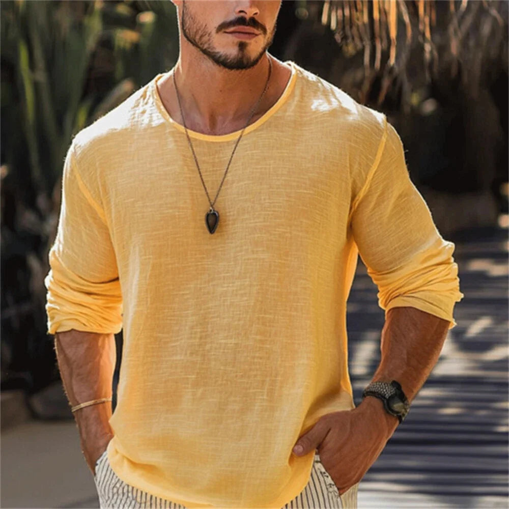 Men's Cotton Linen Long Sleeve Tee | Everyday Layering Piece