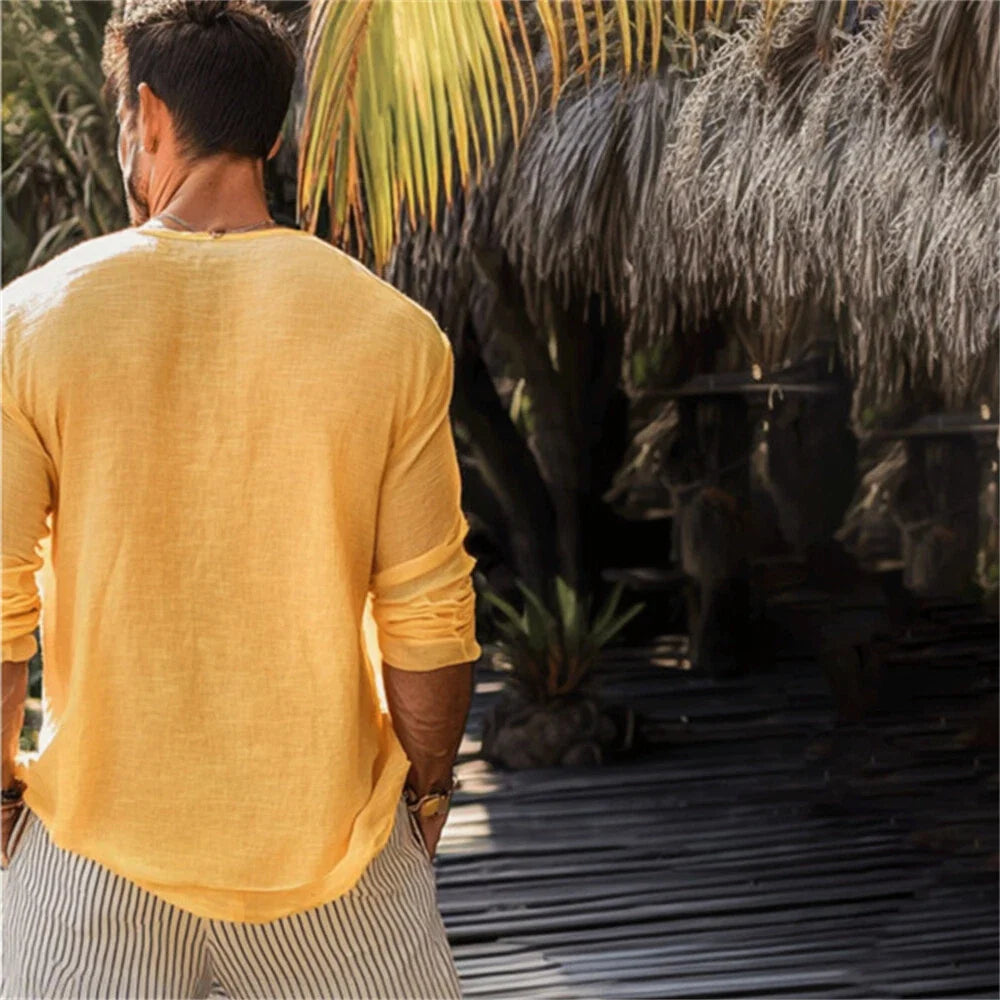 Men's Cotton Linen Long Sleeve Tee | Everyday Layering Piece