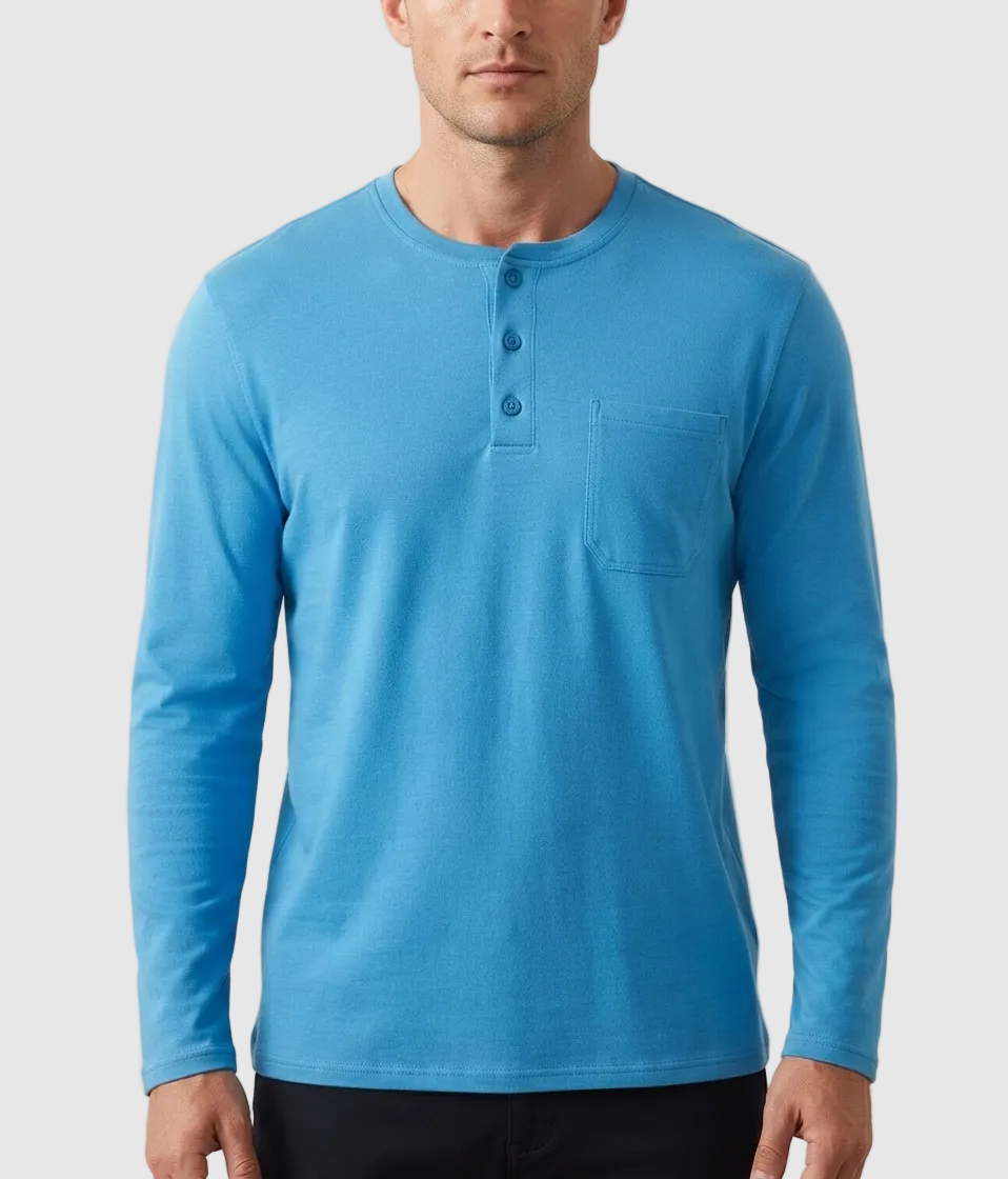 Men's Casual Knit Henley Shirt | Button Placket & Chest Pocket