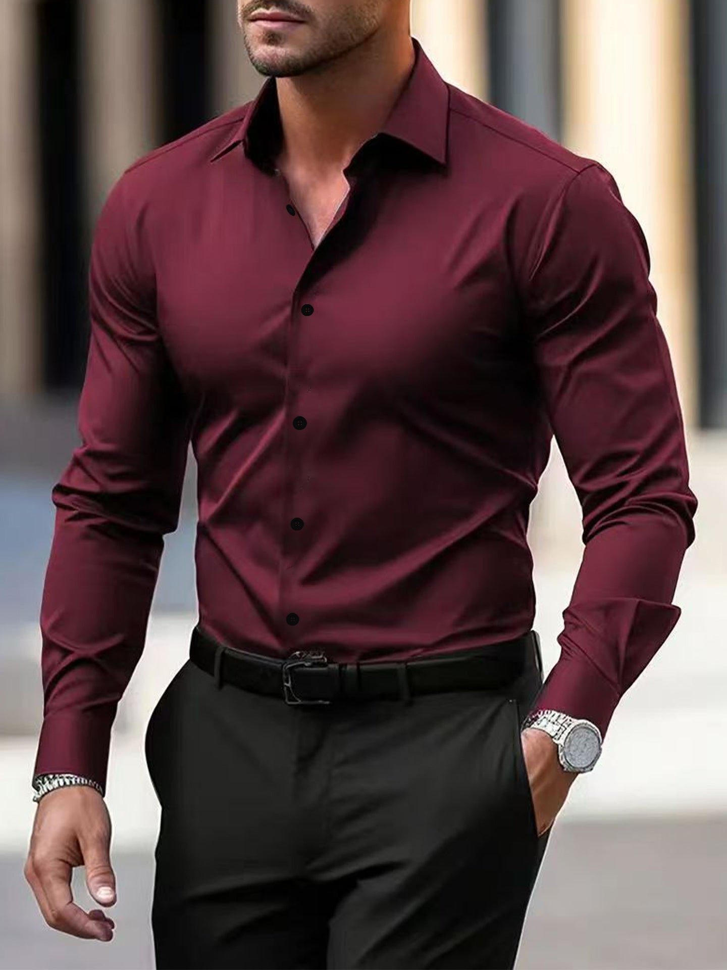 Men's Dress Shirt | Point Collar & Button Cuffs
