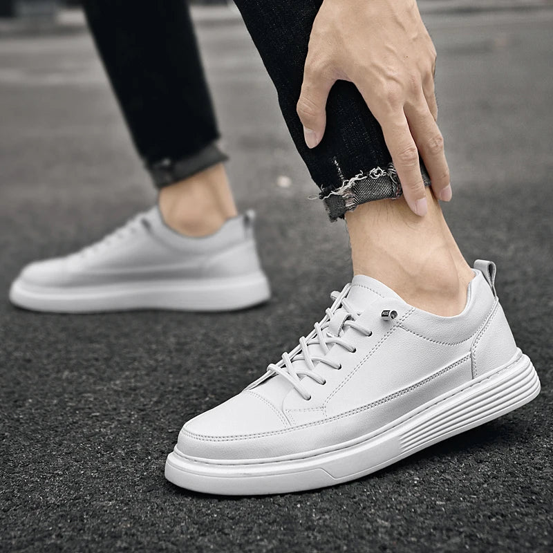 Bruno | Men's White Low-Top Leather Skate Shoes 2