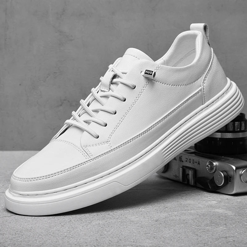 Bruno | Men's White Low-Top Leather Skate Shoes