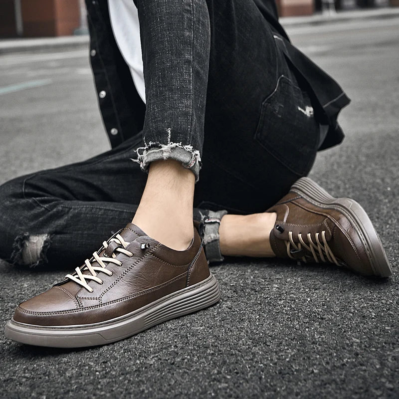 Bruno | Men's White Low-Top Leather Skate Shoes