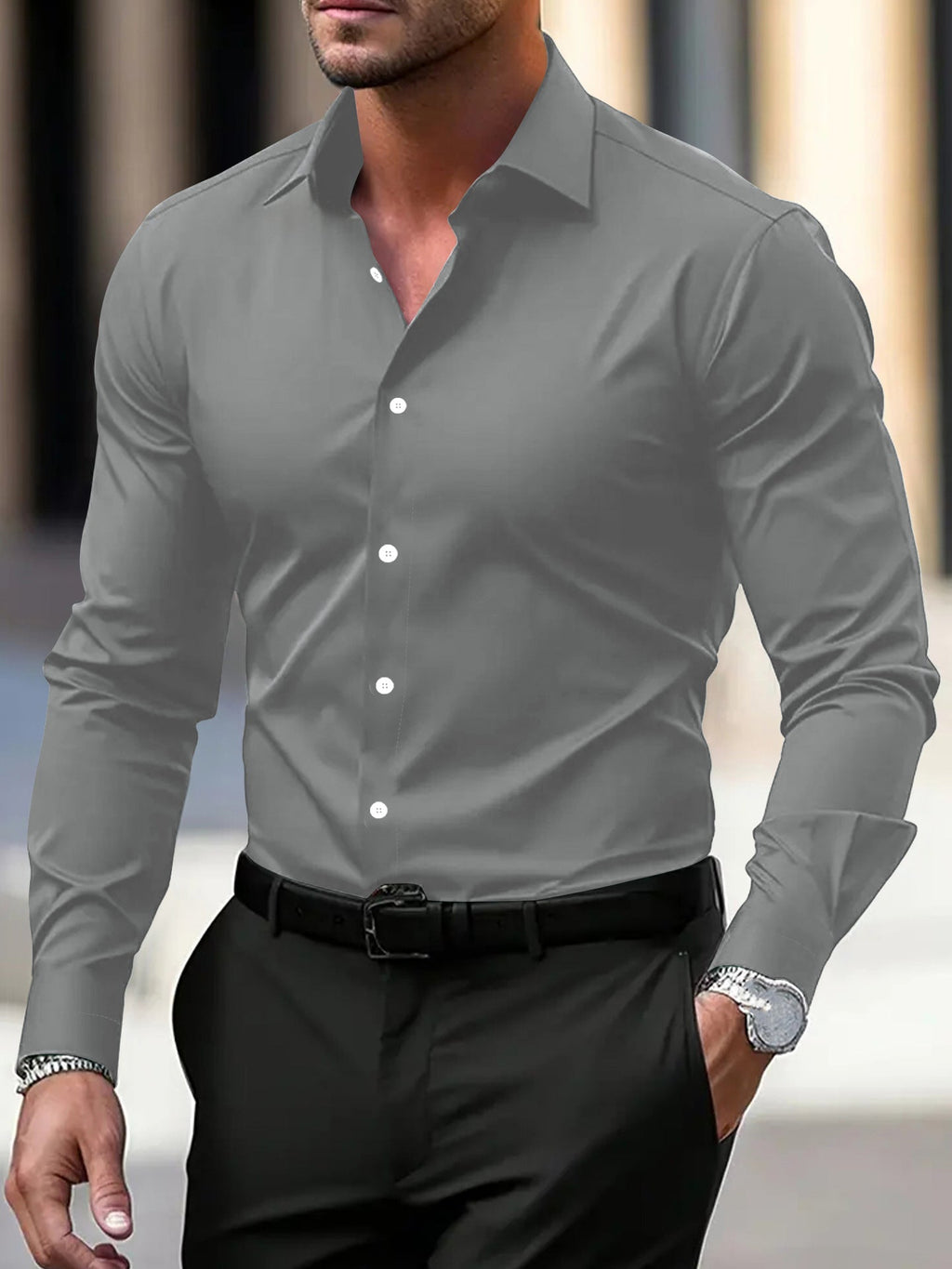 Men's Business Blend Shirt | Point Collar & Button Cuffs