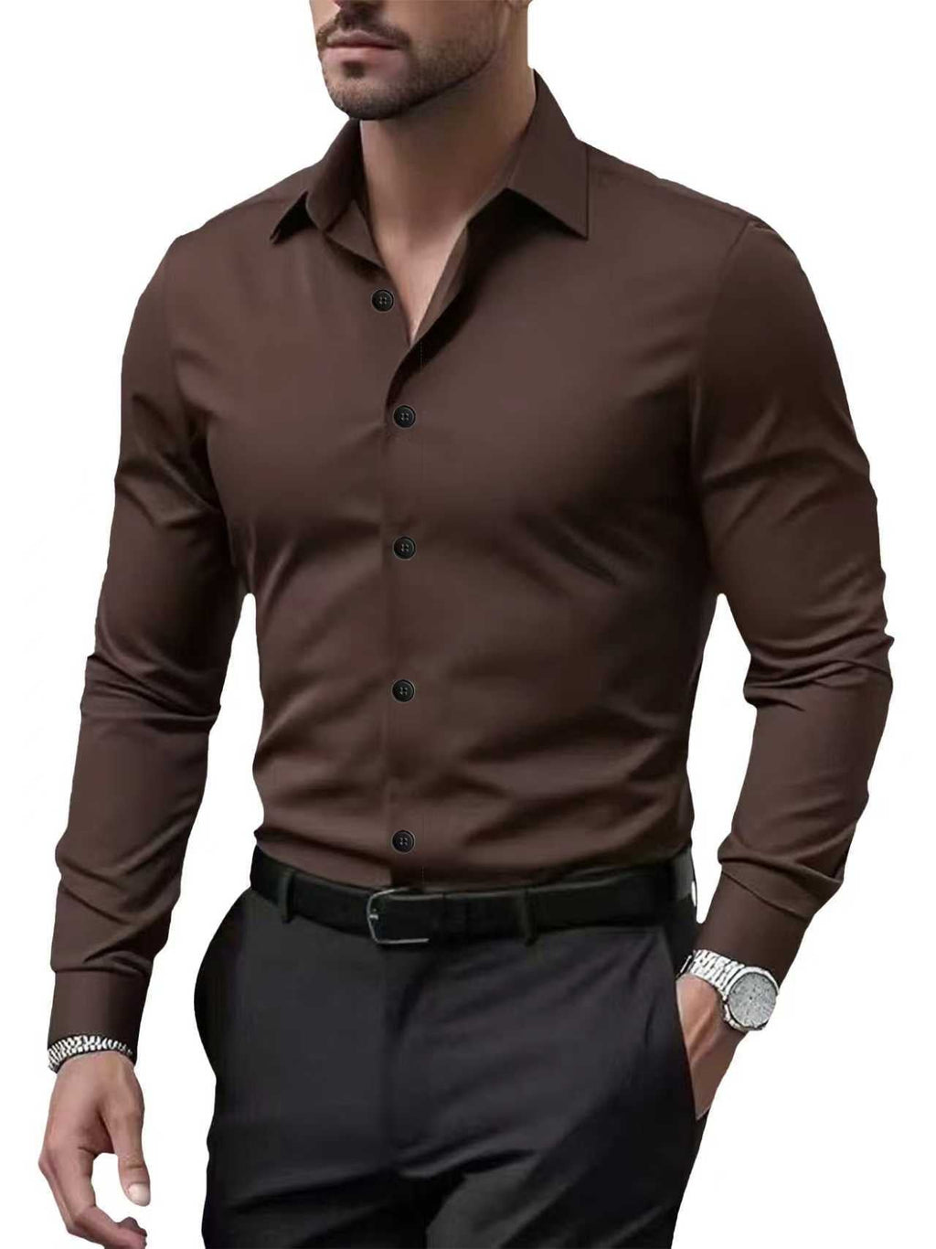Men's Business Blend Shirt | Point Collar & Button Cuffs