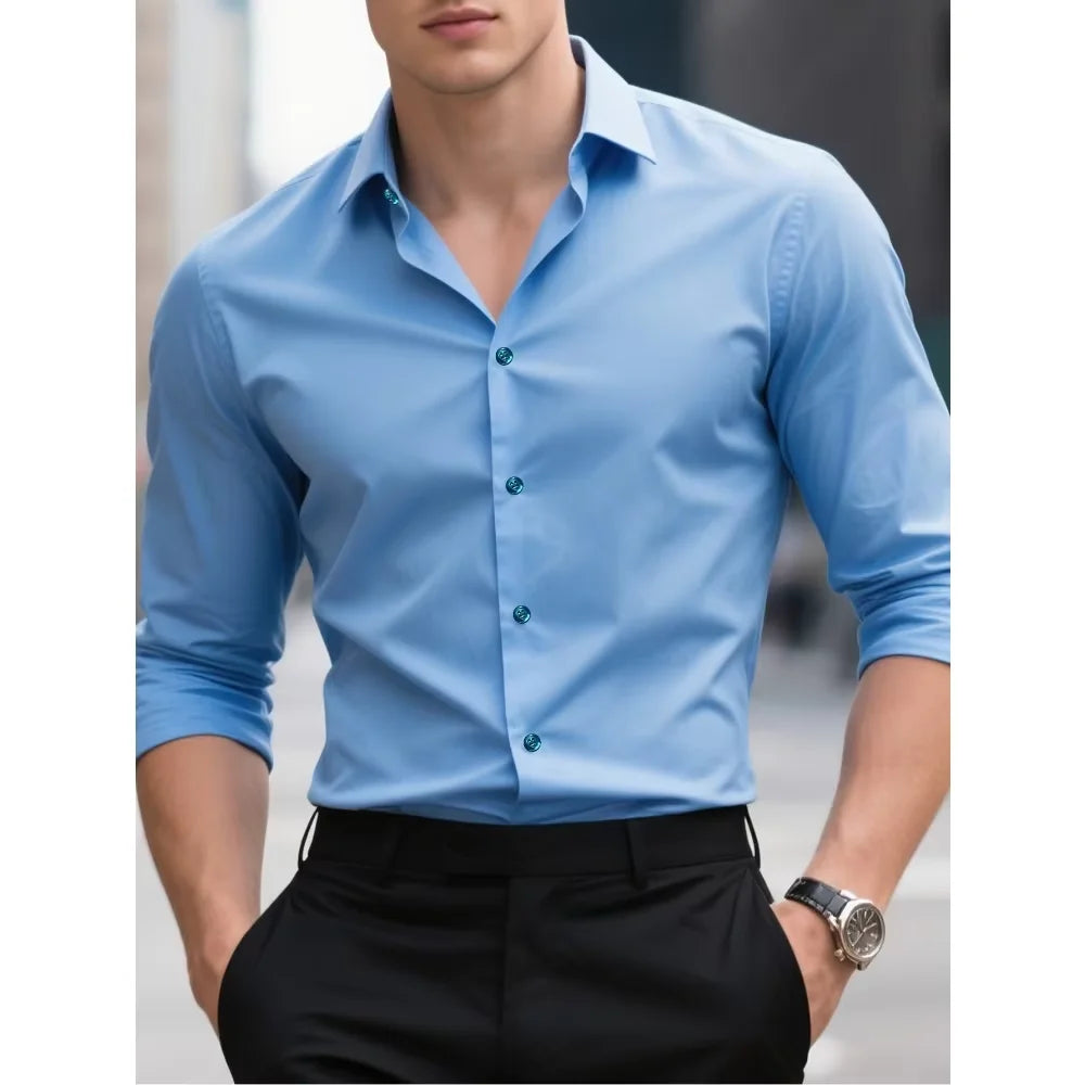 Men's Business Blend Shirt | Point Collar & Button Cuffs