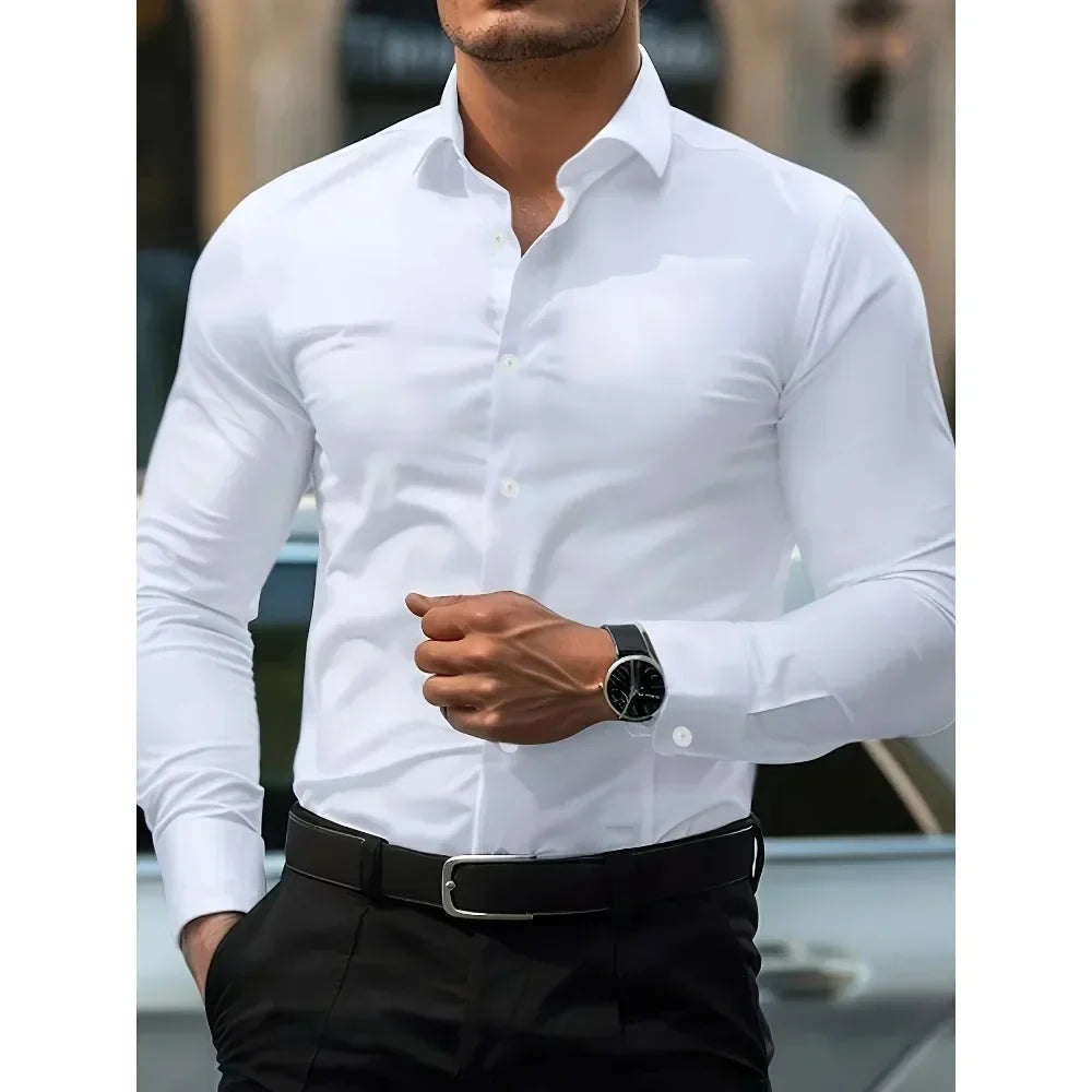 Men's Business Blend Shirt | Point Collar & Button Cuffs