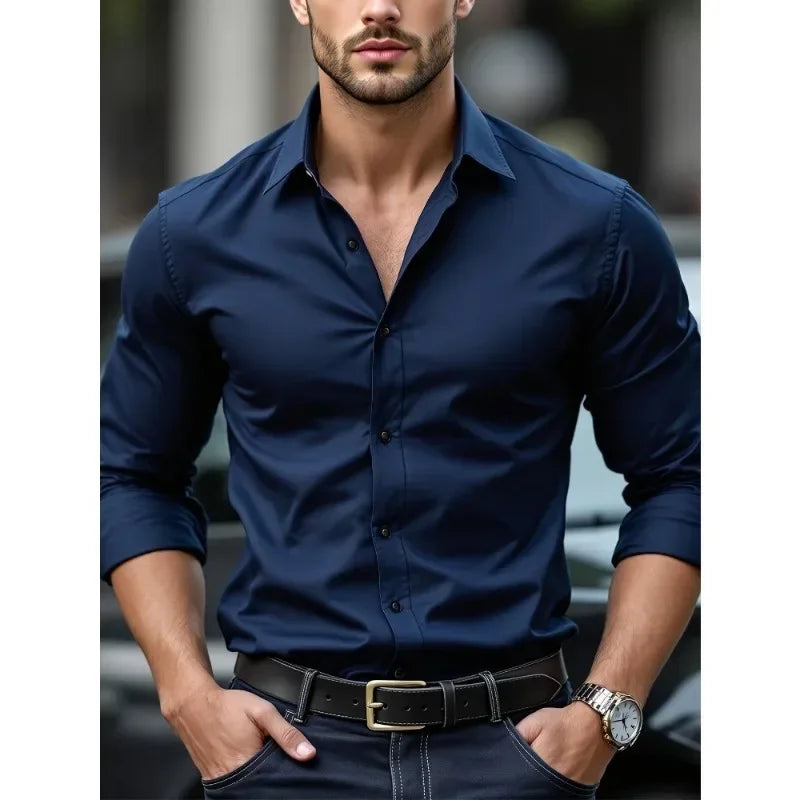 Men's Business Blend Shirt | Point Collar & Button Cuffs