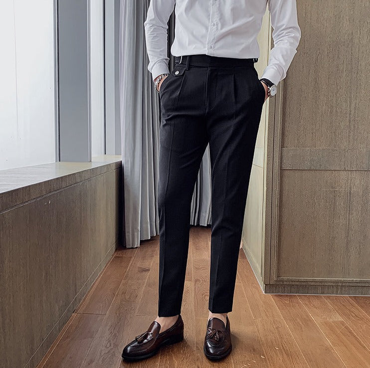 Men's Business Pants | Pleated Front & Side Tabs