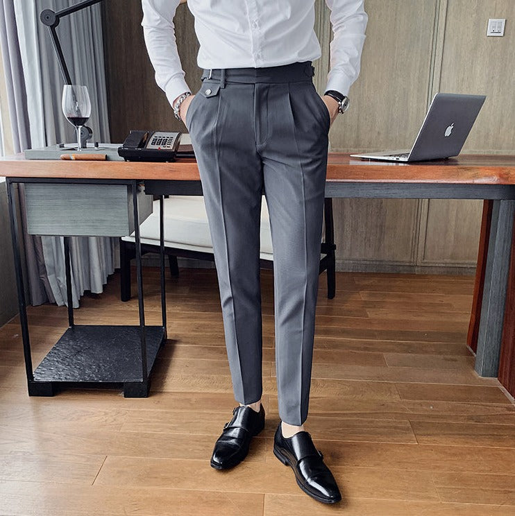 Men's Business Pants | Pleated Front & Side Tabs