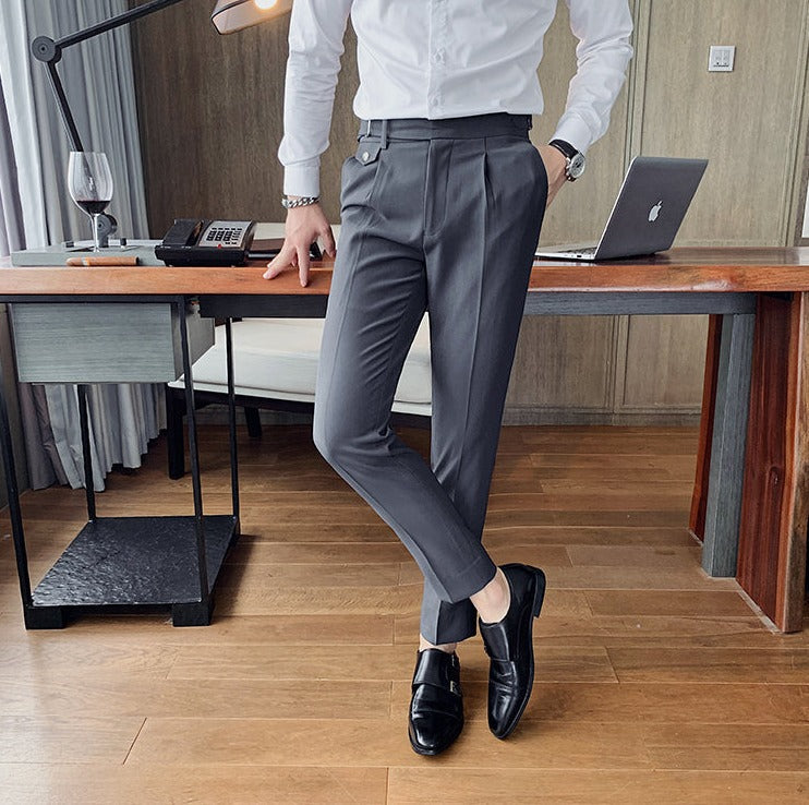 Men's Business Pants | Pleated Front & Side Tabs