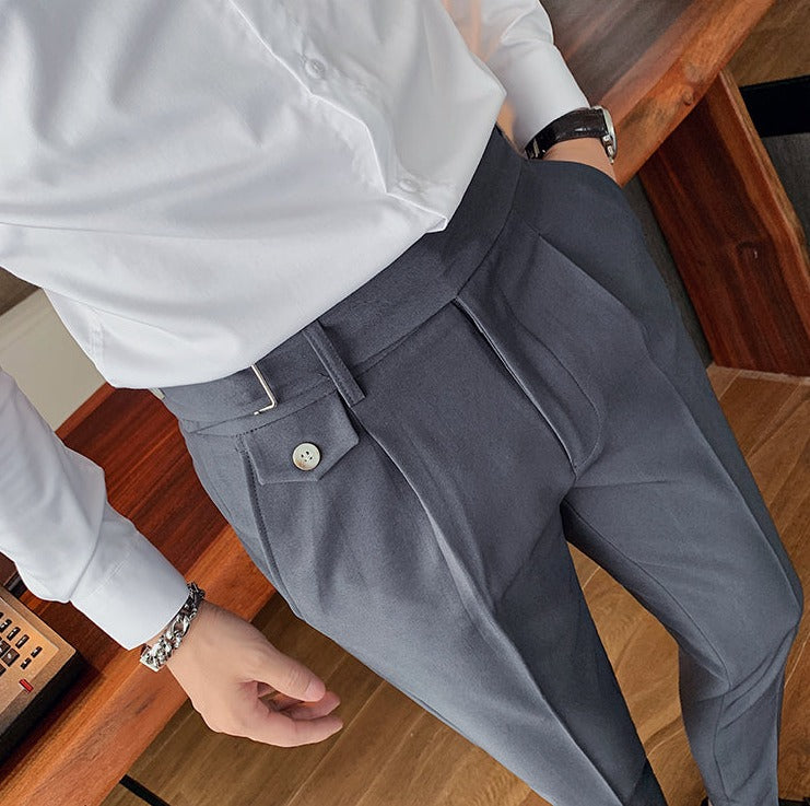 Men's Business Pants | Pleated Front & Side Tabs