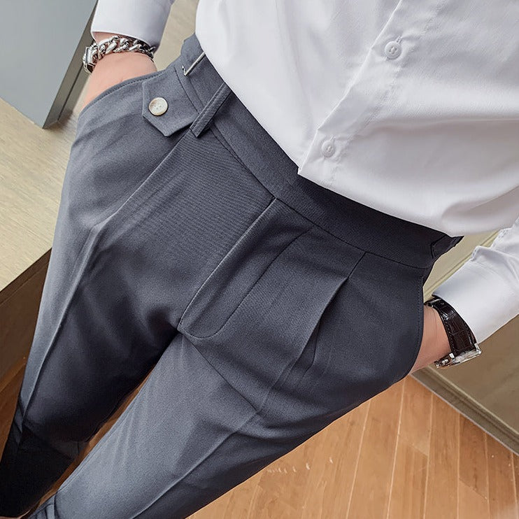 Men's Business Pants | Pleated Front & Side Tabs