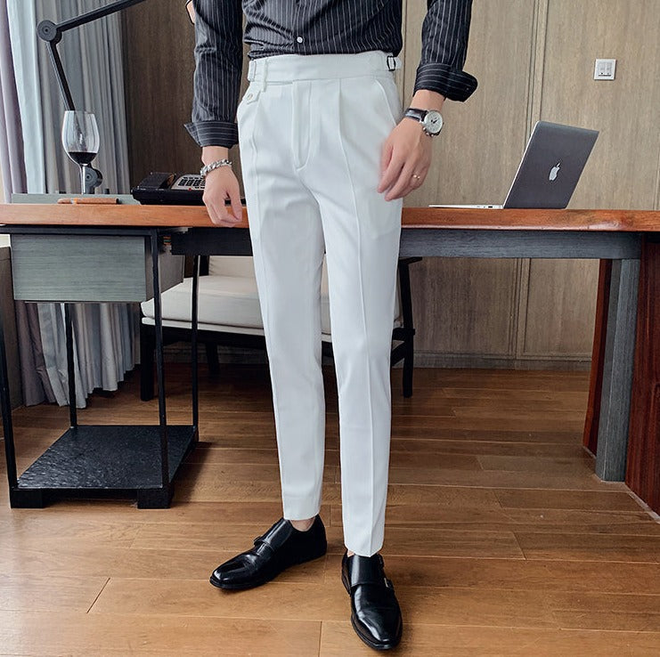 Men's Business Pants | Pleated Front & Side Tabs