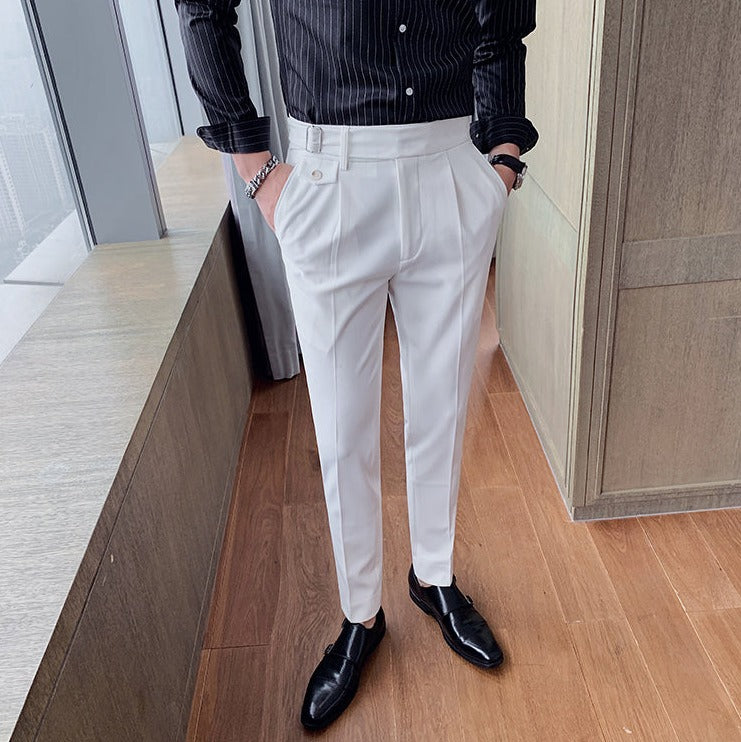 Men's Business Pants | Pleated Front & Side Tabs