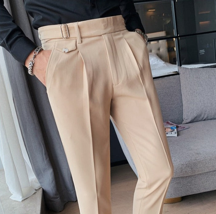 Men's Business Pants | Pleated Front & Side Tabs