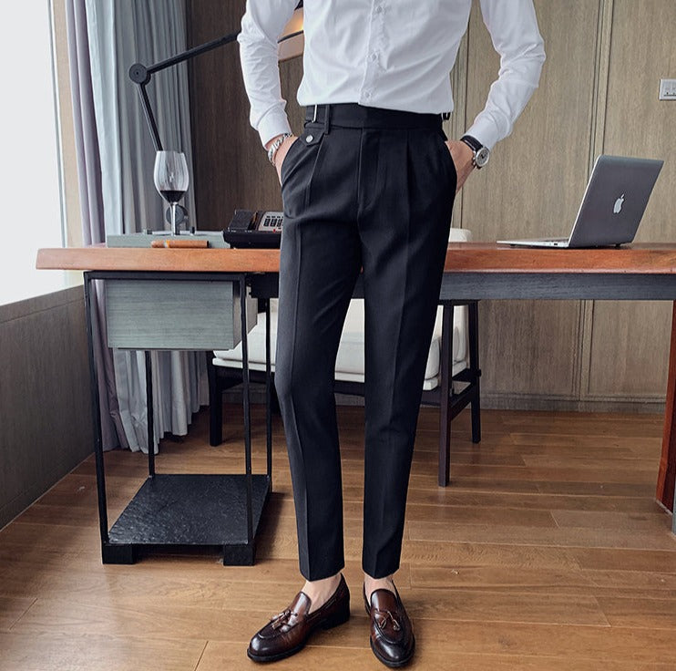 Men's Business Pants | Pleated Front & Side Tabs