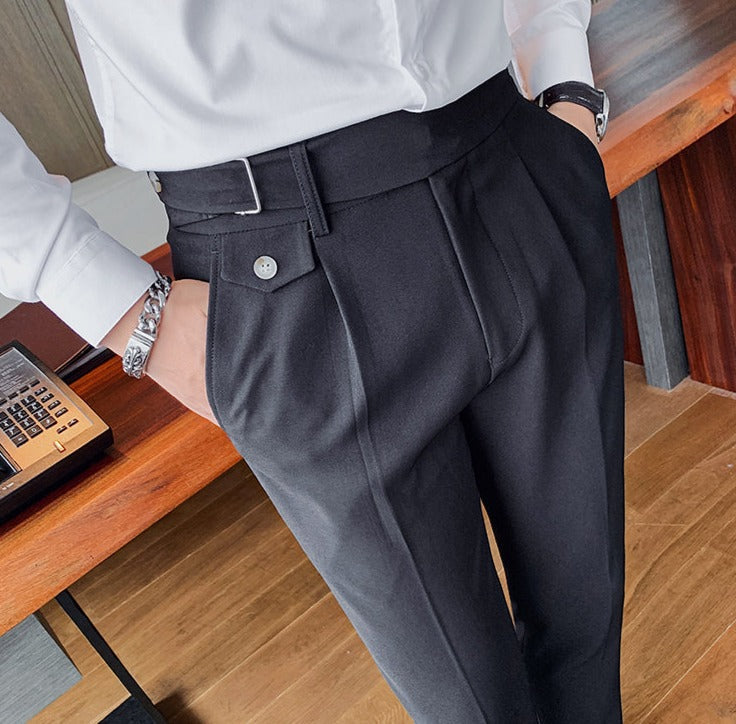 Men's Business Pants | Pleated Front & Side Tabs