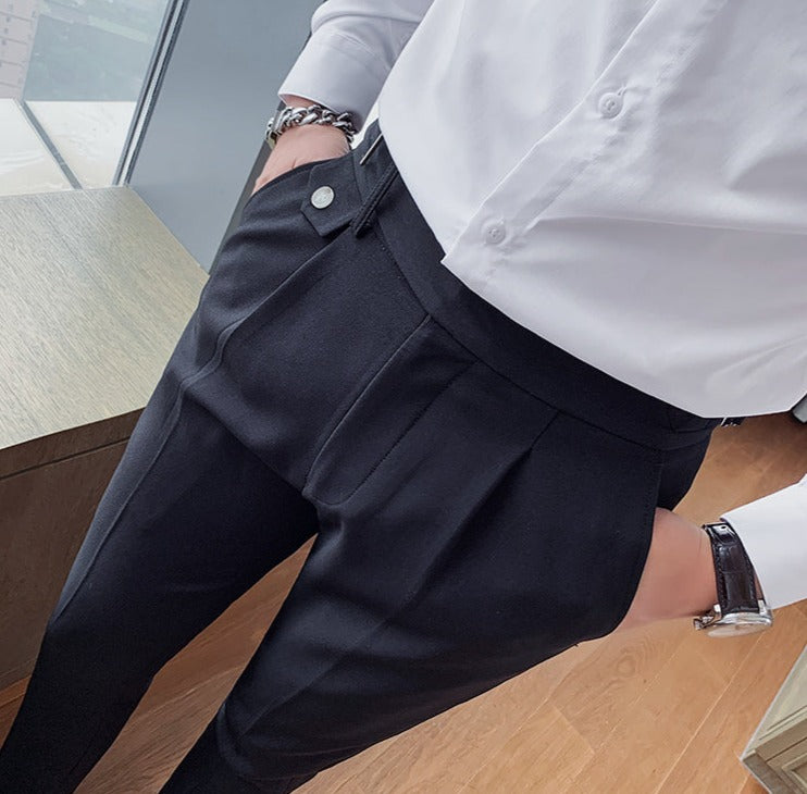 Men's Business Pants | Pleated Front & Side Tabs