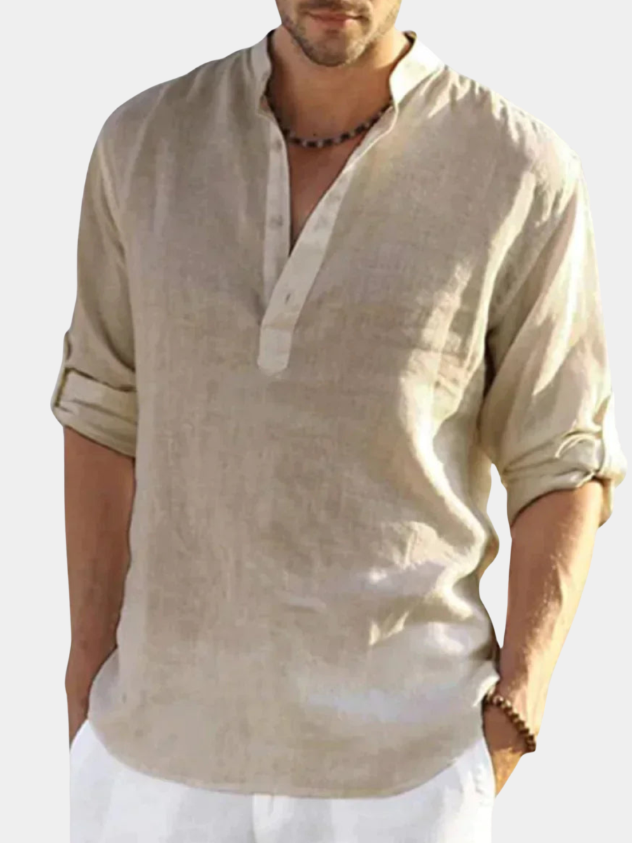 Men's Casual Blend Shirt | Band Collar & Henley Placket