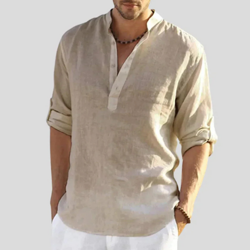 Men's Casual Blend Shirt | Band Collar & Henley Placket