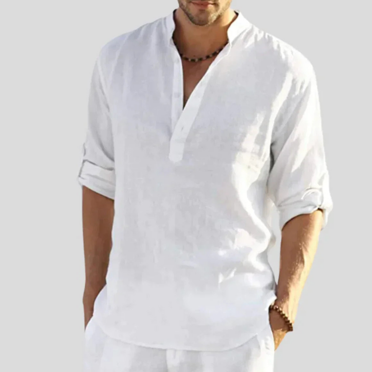 Men's Casual Blend Shirt | Band Collar & Henley Placket
