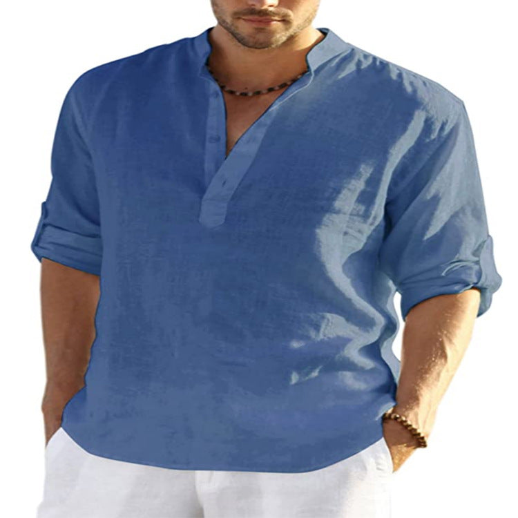 Men's Casual Blend Shirt | Stand Collar & Button Placket