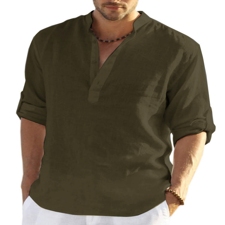Men's Casual Blend Shirt | Stand Collar & Button Placket