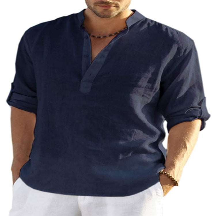 Men's Casual Blend Shirt | Stand Collar & Button Placket