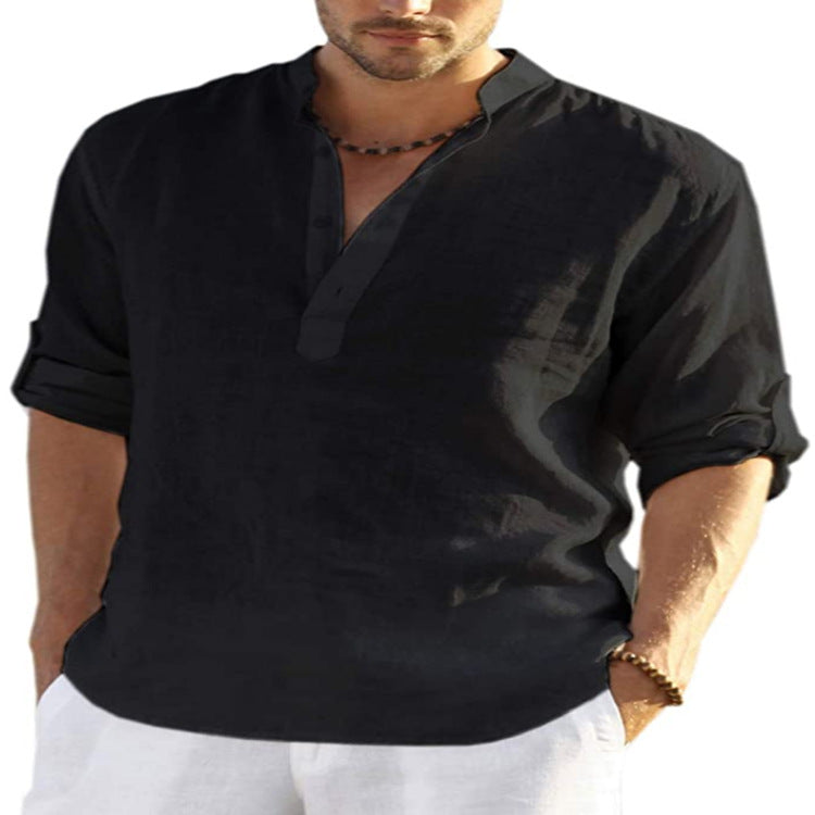 Men's Casual Blend Shirt | Stand Collar & Button Placket