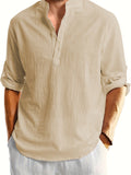 Men's Casual Blend Shirt | Stand Collar & Button Placket