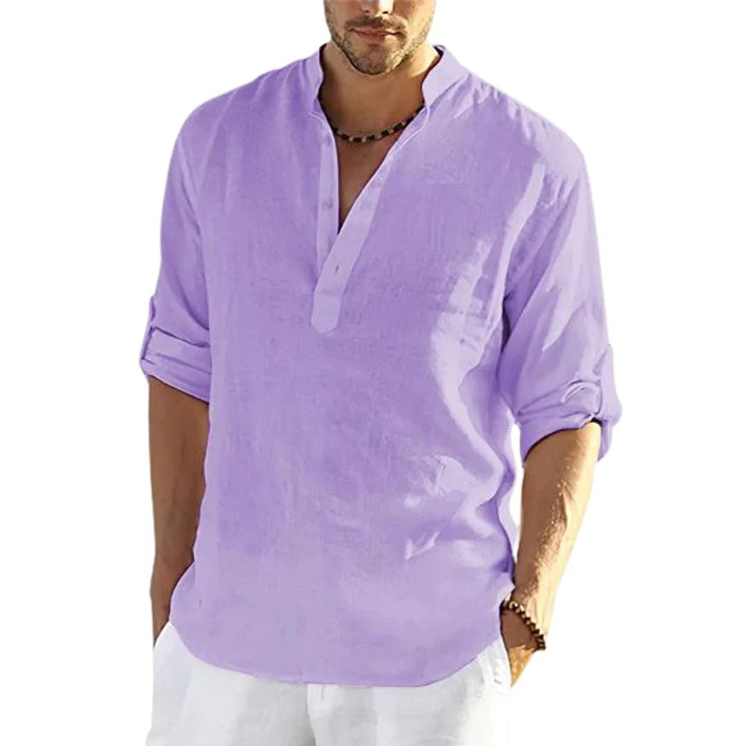 Men's Casual Blend Shirt | Stand Collar & Button Placket