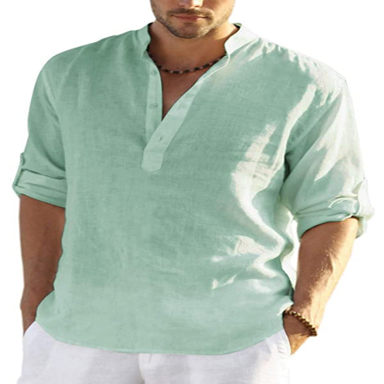 Men's Casual Blend Shirt | Stand Collar & Button Placket
