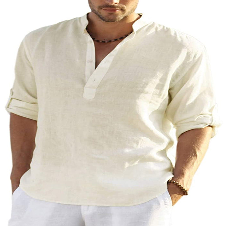 Men's Casual Blend Shirt | Stand Collar & Button Placket