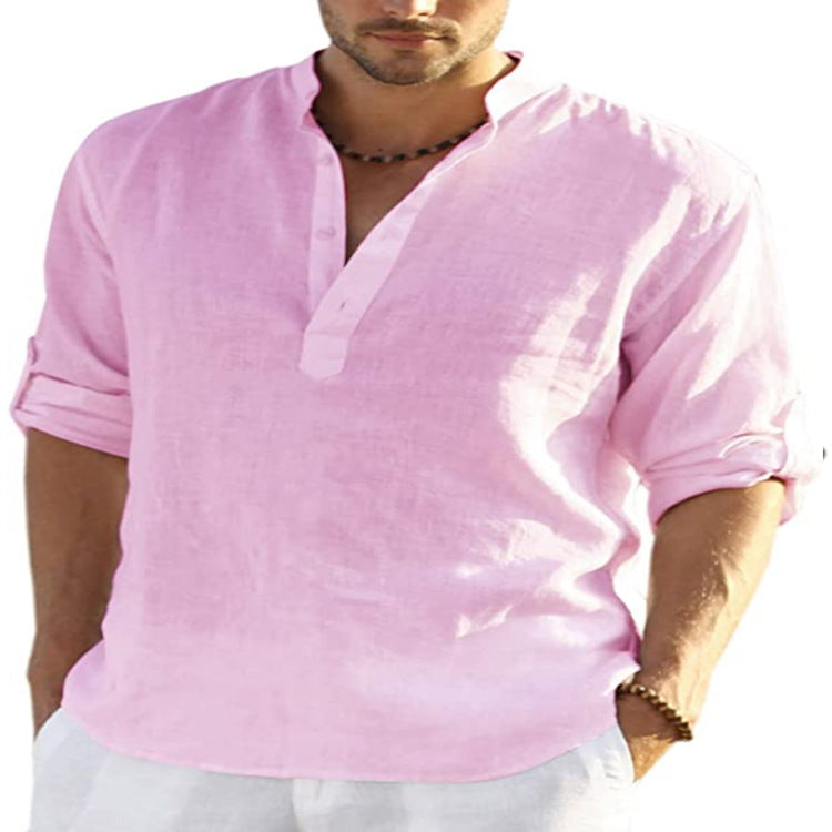 Men's Casual Blend Shirt | Stand Collar & Button Placket