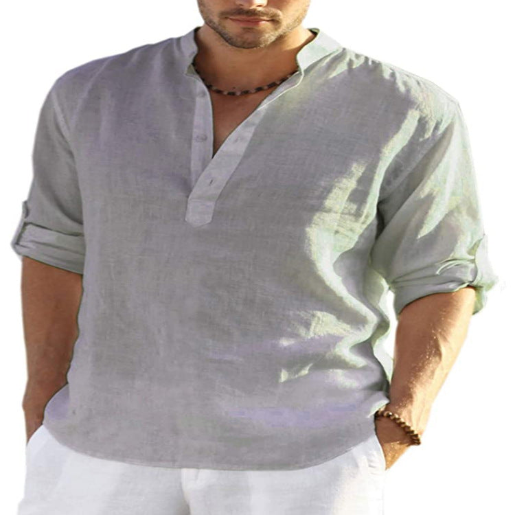 Men's Casual Blend Shirt | Stand Collar & Button Placket