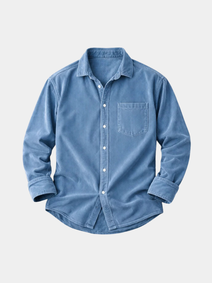 Men's Casual Corduroy Button-up Shirt | Chest Pocket & Collar