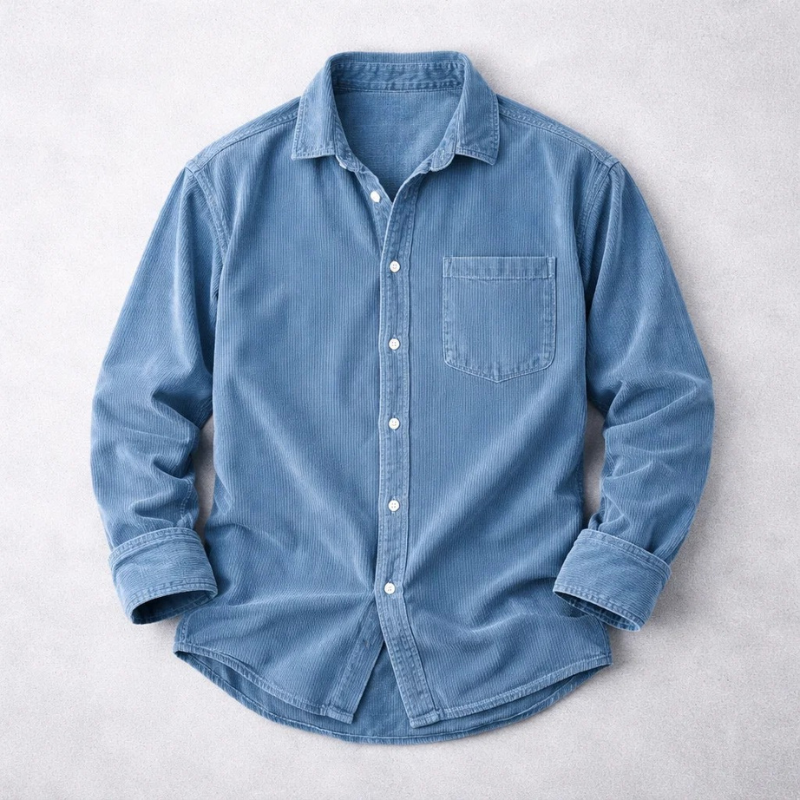 Men's Casual Corduroy Button-up Shirt | Chest Pocket & Collar