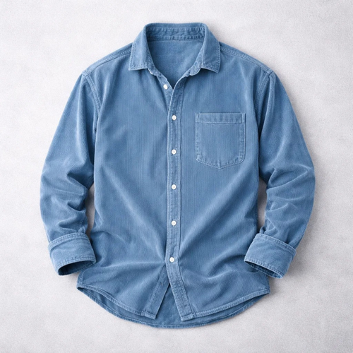 Men's Casual Corduroy Button-up Shirt | Chest Pocket & Collar