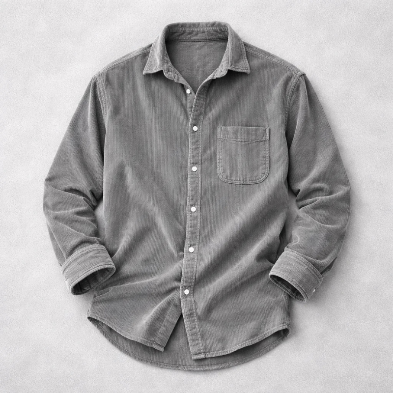 Men's Casual Corduroy Button-up Shirt | Chest Pocket & Collar