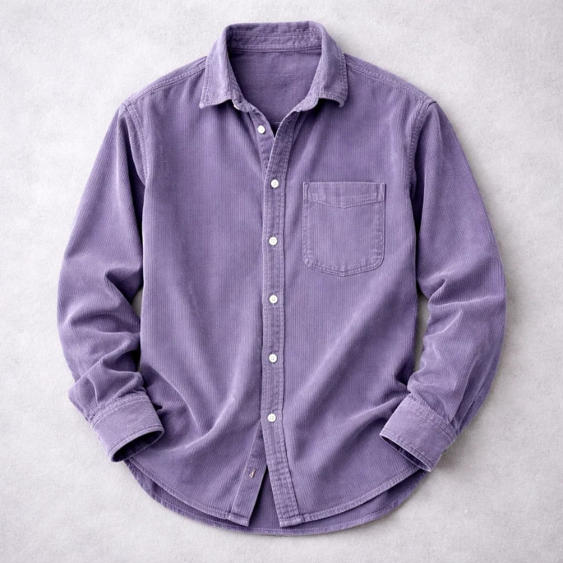 Men's Casual Corduroy Button-up Shirt | Chest Pocket & Collar