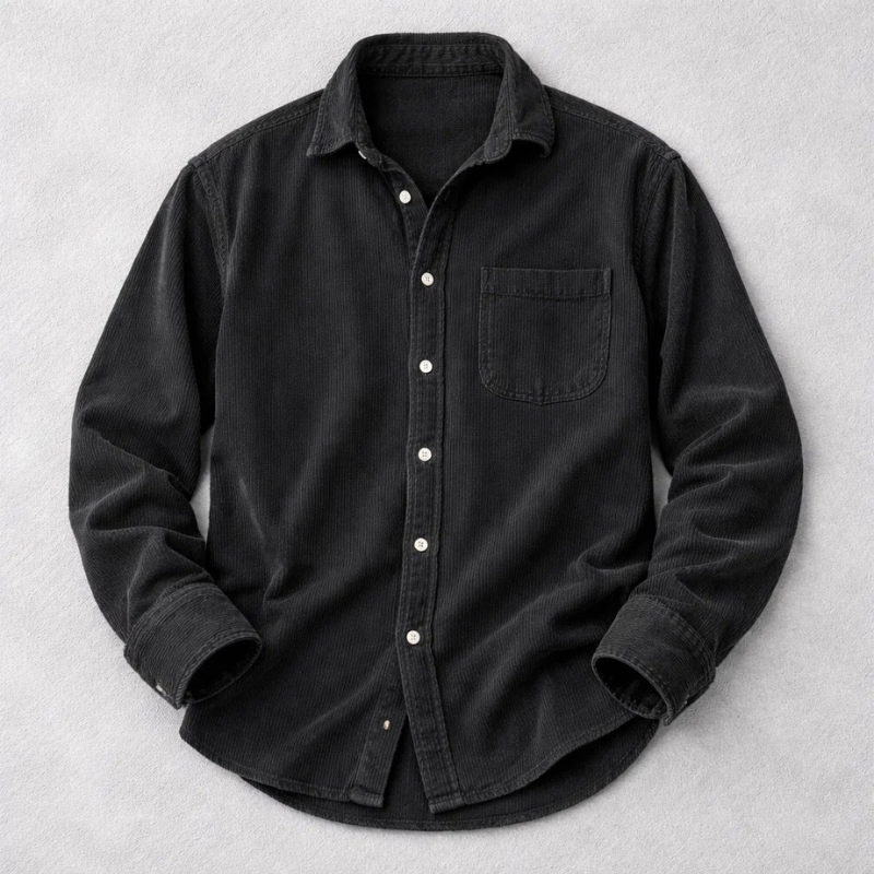 Men's Casual Corduroy Button-up Shirt | Chest Pocket & Collar