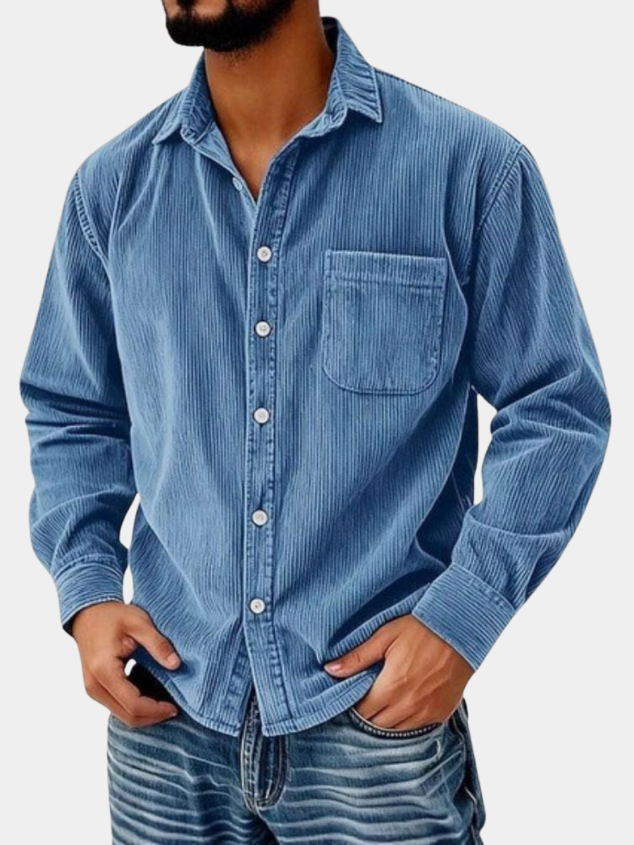 Men's Casual Corduroy Shirt | Button Placket & Chest Pocket