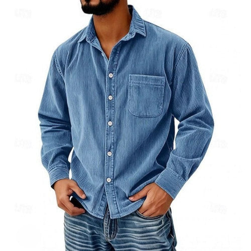 Men's Casual Corduroy Shirt | Button Placket & Chest Pocket
