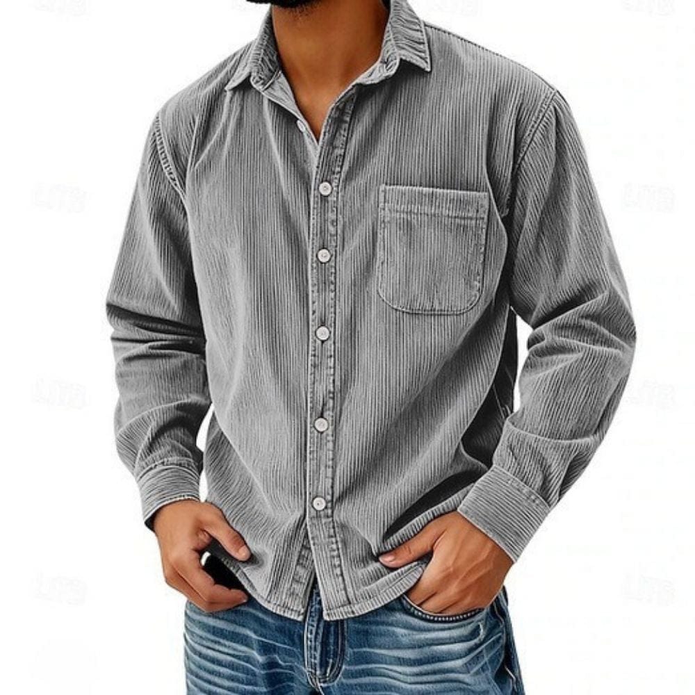 Men's Casual Corduroy Shirt | Button Placket & Chest Pocket