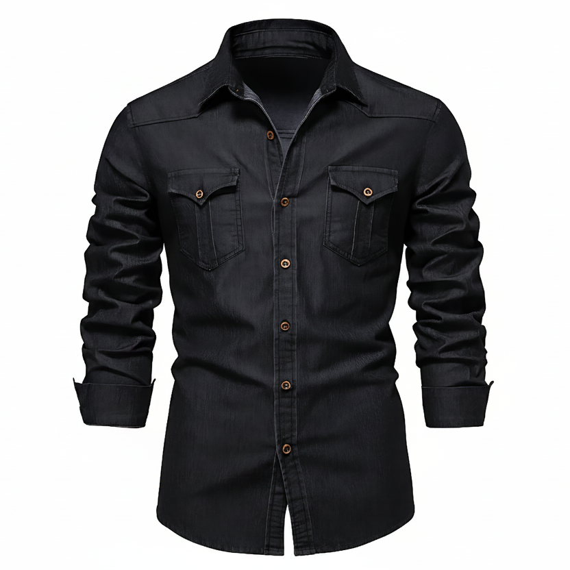 Men's Casual Denim Shirt | Button Front & Chest Pockets