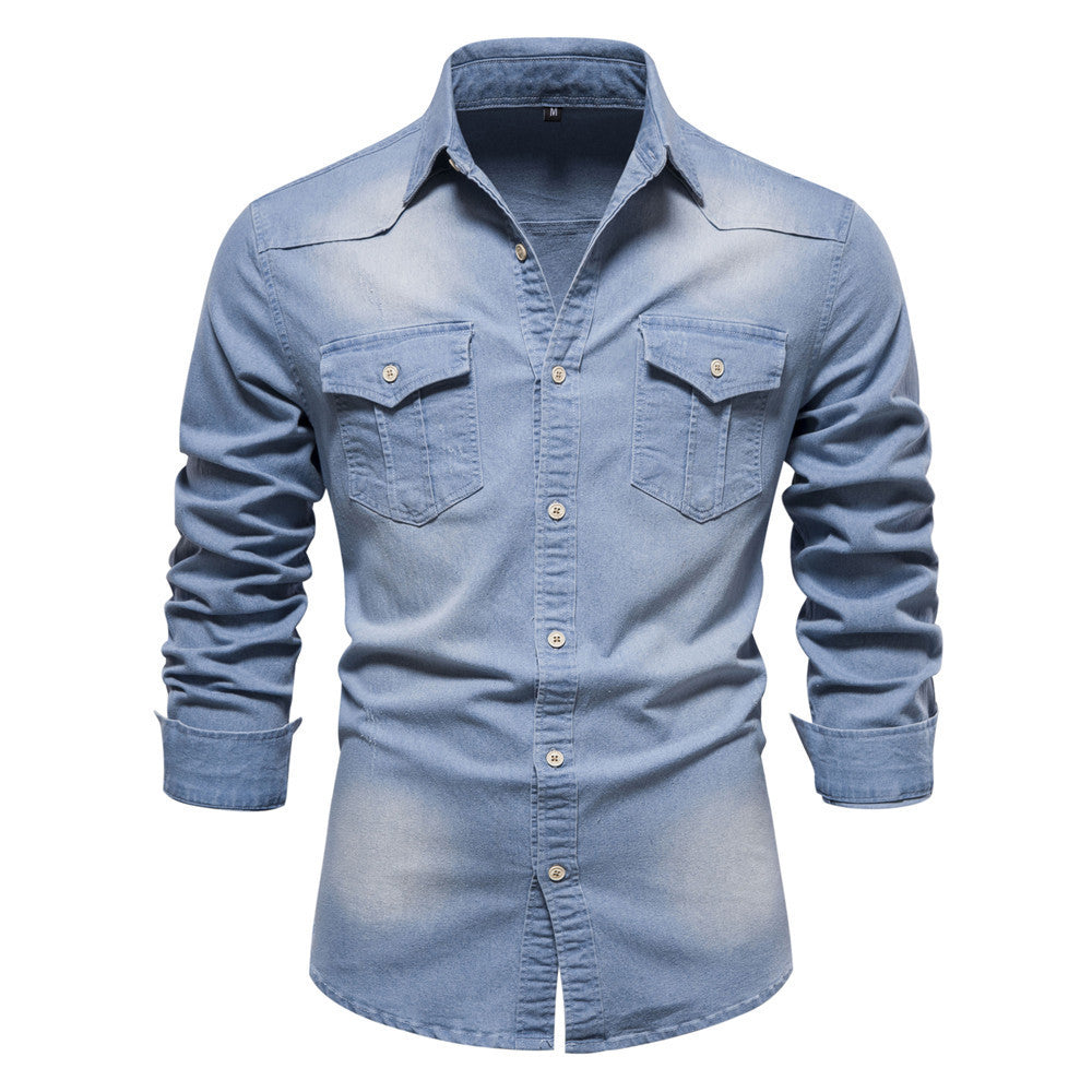 Men's Casual Denim Shirt | Button Front & Chest Pockets