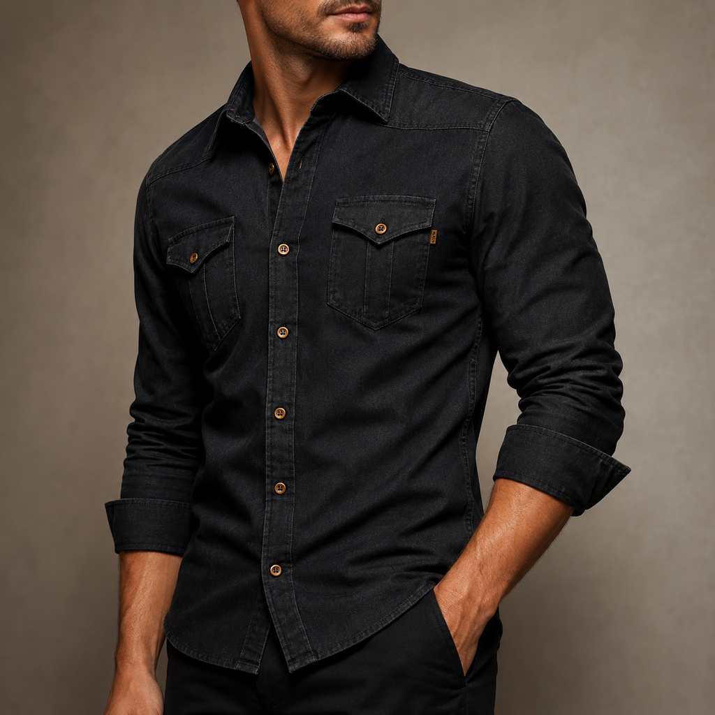 Men's Casual Denim Shirt | Button Front & Chest Pockets