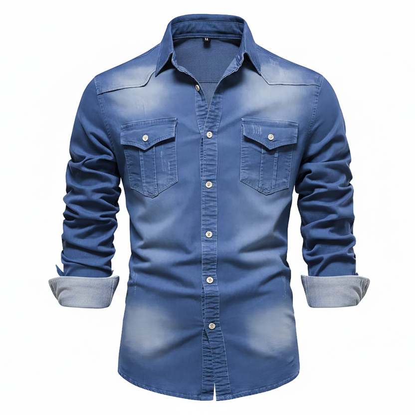 Men's Casual Denim Shirt | Button Front & Chest Pockets