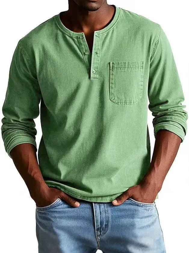 Men's Casual Knit Henley Shirt | Button Placket & Chest Pocket